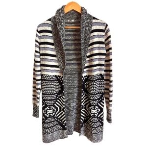 Urban OUTFITTERS Black & White Cotton Open Front Long Lined Knit Cardigan XS